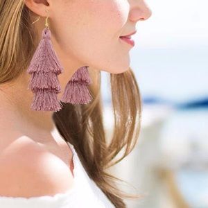 Restock 🎉Boho 3 Tiered Pink, Gold Tassel Earrings